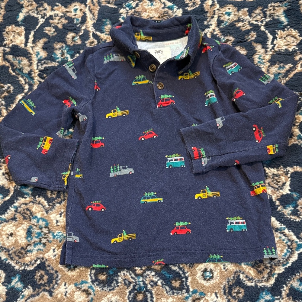 Little Sleepies Long Sleeve Polo Shirt with Christmas Trucks